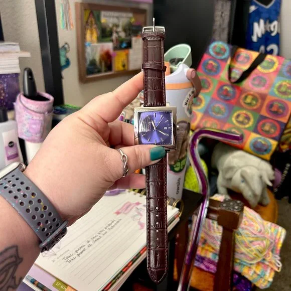 Japanese PureDial Square Legacy in Sapphire Blue and Silver with Leather Strap - Picture 2 of 15